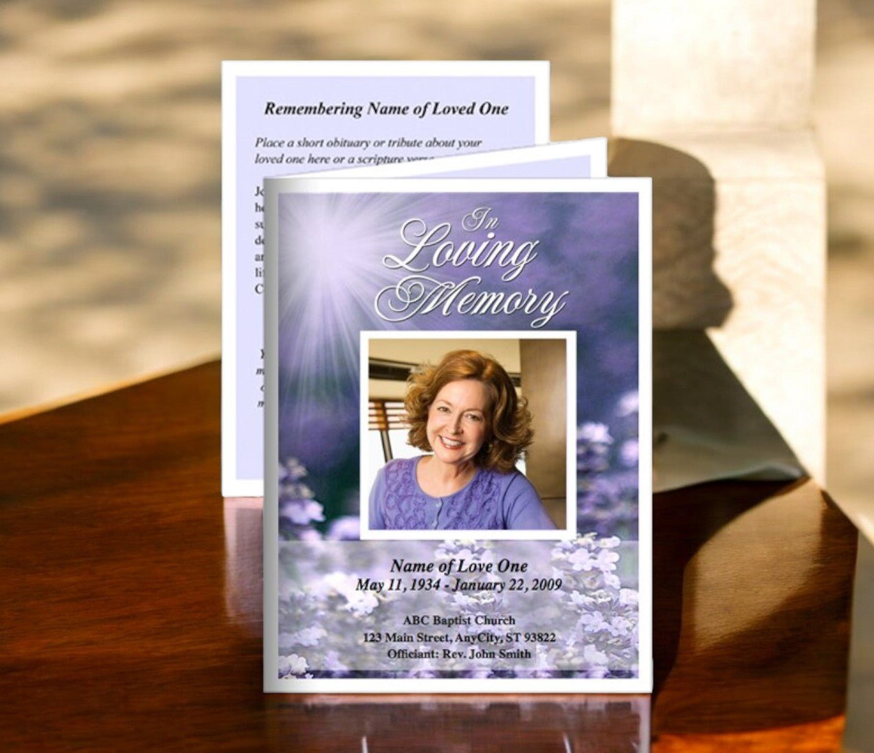 Lilac Small Memorial Card Template - The Funeral Program Site