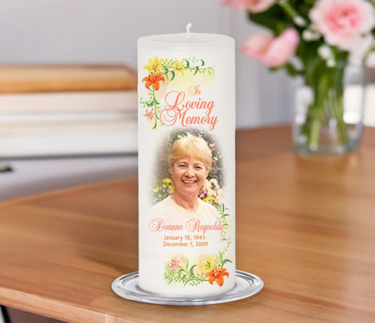 Lily Personalized Wax Pillar Memorial Candle