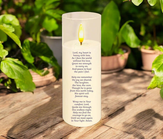 Loss of A Husband Prayer Flameless Acrylic LED Memorial Candle - The Funeral Program Site