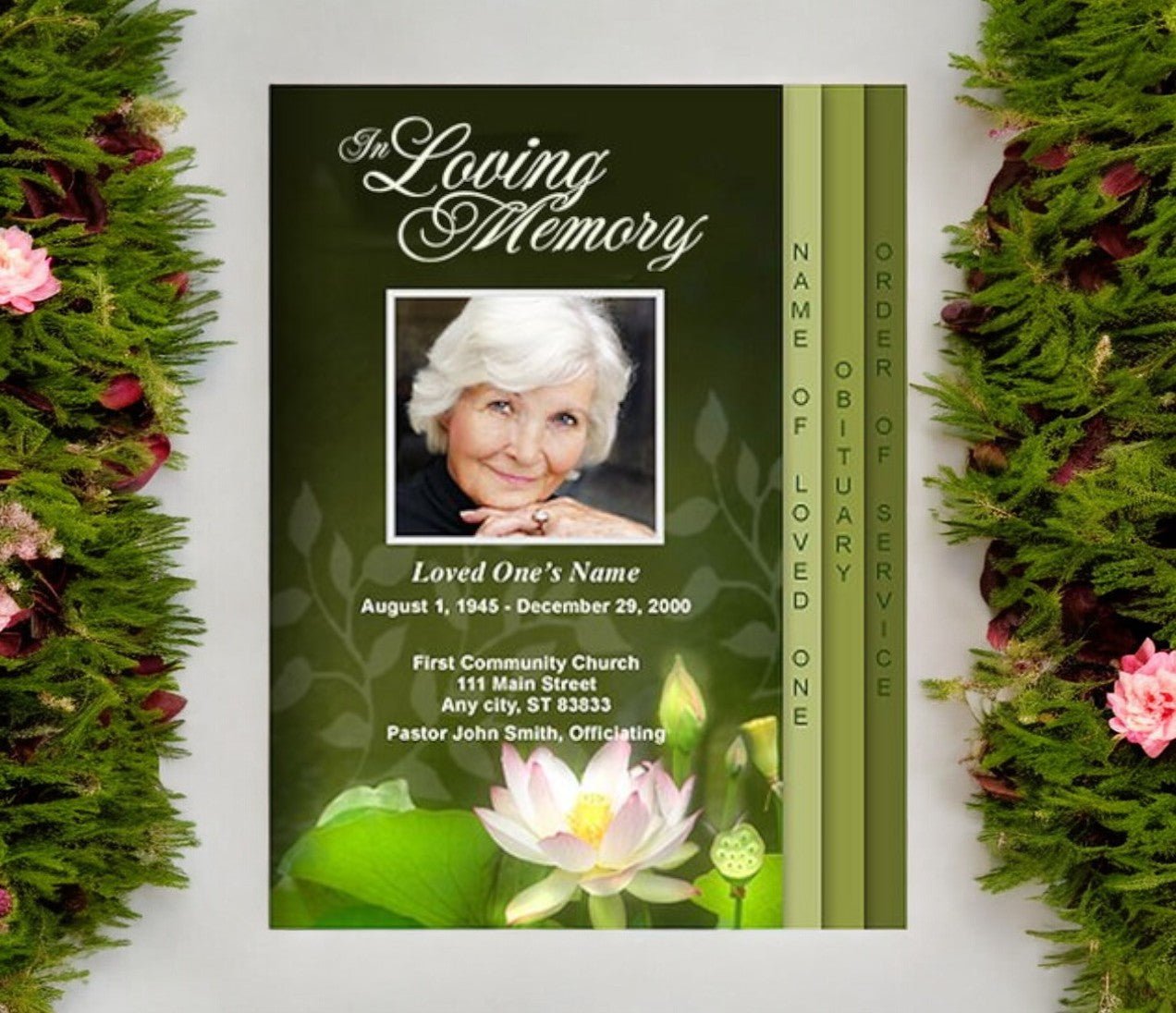 Lotus 8 - Sided Funeral Graduated Program Template - The Funeral Program Site