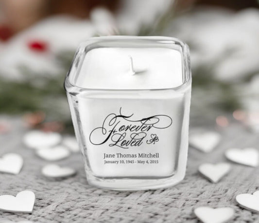 Forever Loved Glass Cube Memorial Candle