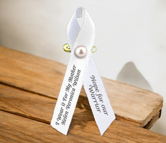 Lung Cancer Ribbon (Pearl White) - Pack of 10 - The Funeral Program Site