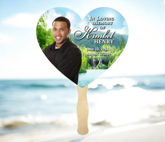 Majestic Lake Personalized Heart Memorial Fan (Pack of 10) - The Funeral Program Site