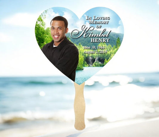 Majestic Lake Personalized Heart Memorial Fan (Pack of 10)