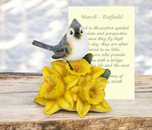 March Daffodil and Bird Sympathy Figurine and Card - The Funeral Program Site