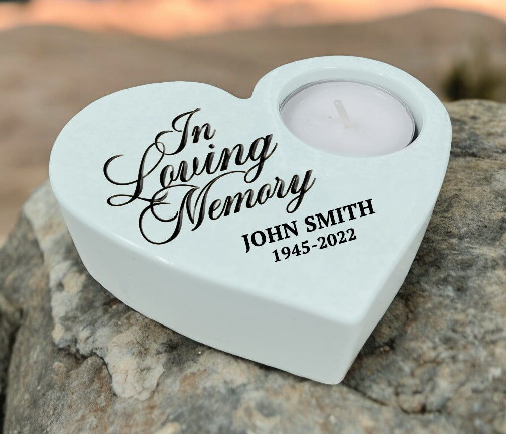 In Loving Memory Stone Heart Memorial Tea Light Candle Holder