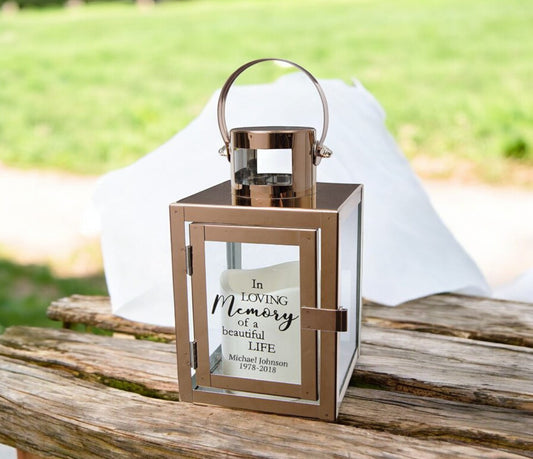 Personalized Beautiful Life Rose Gold Metal Lantern With LED Candle