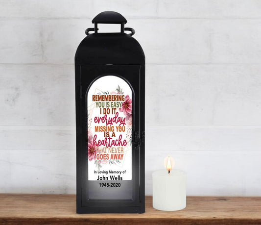 Remembering You Black Memorial Lantern With Wax Candle