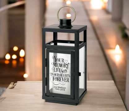 Your Memory Lives On Black Lantern With LED Candle