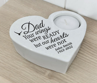 Dad Wings Stone Heart Memorial Tea Light Candle Holder