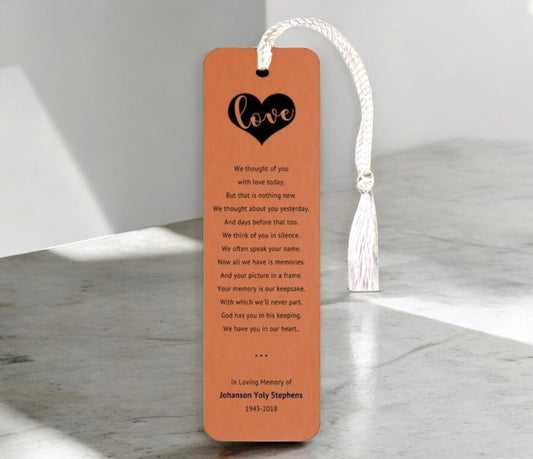 Leather Memorial Bookmark We Thought of You Poem