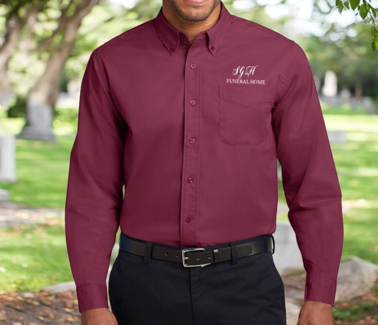 Men's Embroidered Funeral Home Logo Dress Shirt - The Funeral Program Site