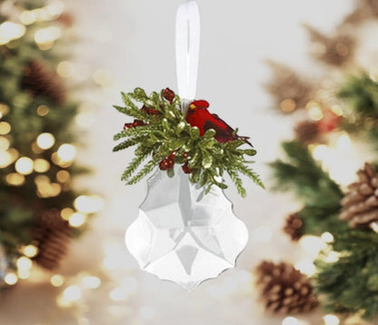 Mistletoe Cardinal Acrylic Sparkling Ornament - The Funeral Program Site