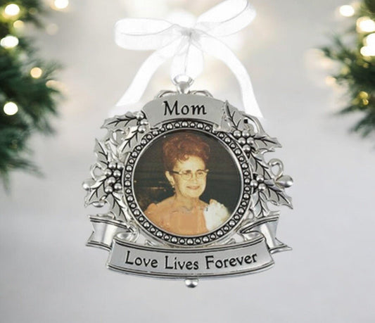 Mom Silver In Loving Memory Christmas Ornament - The Funeral Program Site