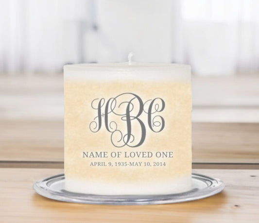 Monograms Personalized Small Wax Memorial Candle