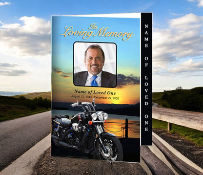 Motorcycle 4 - Sided Graduated Funeral Program Template - The Funeral Program Site