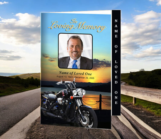 Motorcycle 4-Sided Graduated Funeral Program Template