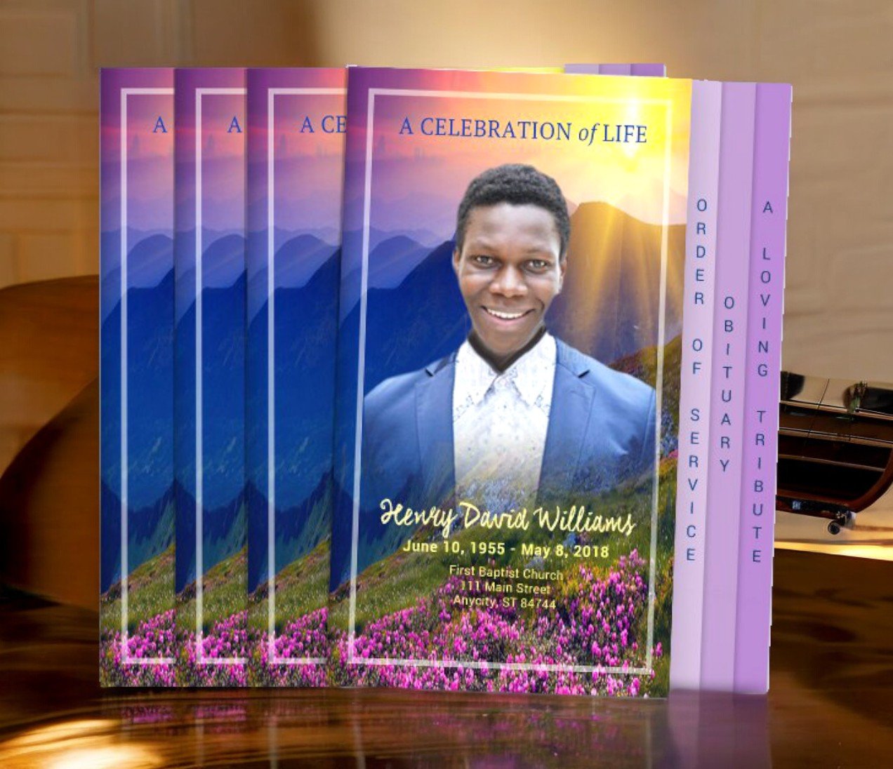 Mountaintop 8 - Sided Graduated Funeral Program Design & Print (Pack 50) - The Funeral Program Site