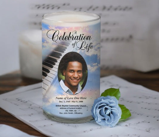 Piano Ivory Personalized Glass Memorial Candle