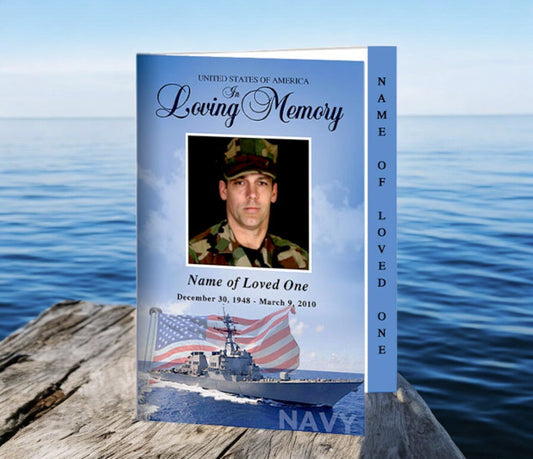 Navy 4 - Sided Graduated Funeral Program Template - The Funeral Program Site