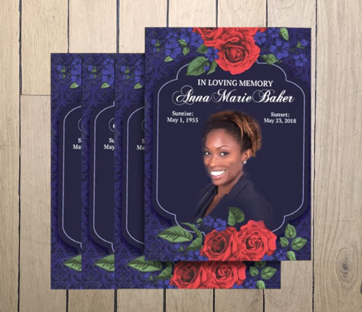 Red Roses Funeral Postcard Design & Print (Pack of 50)