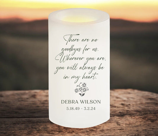 No Goodbyes Personalized Flameless LED Memorial Candle - The Funeral Program Site