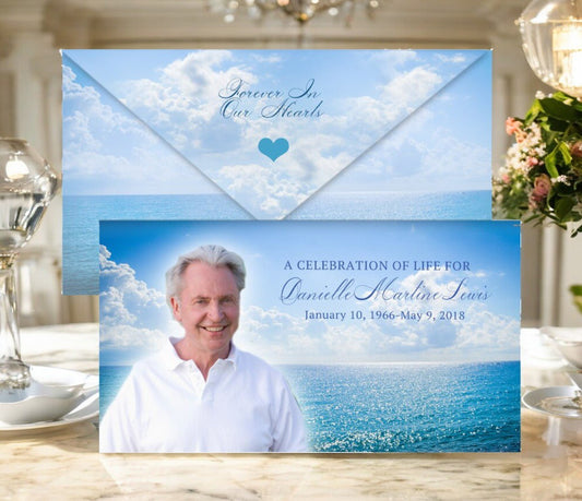 Ocean Breeze Envelope Fold Funeral Program Done For You Design & Print (Pack of 50) - The Funeral Program Site