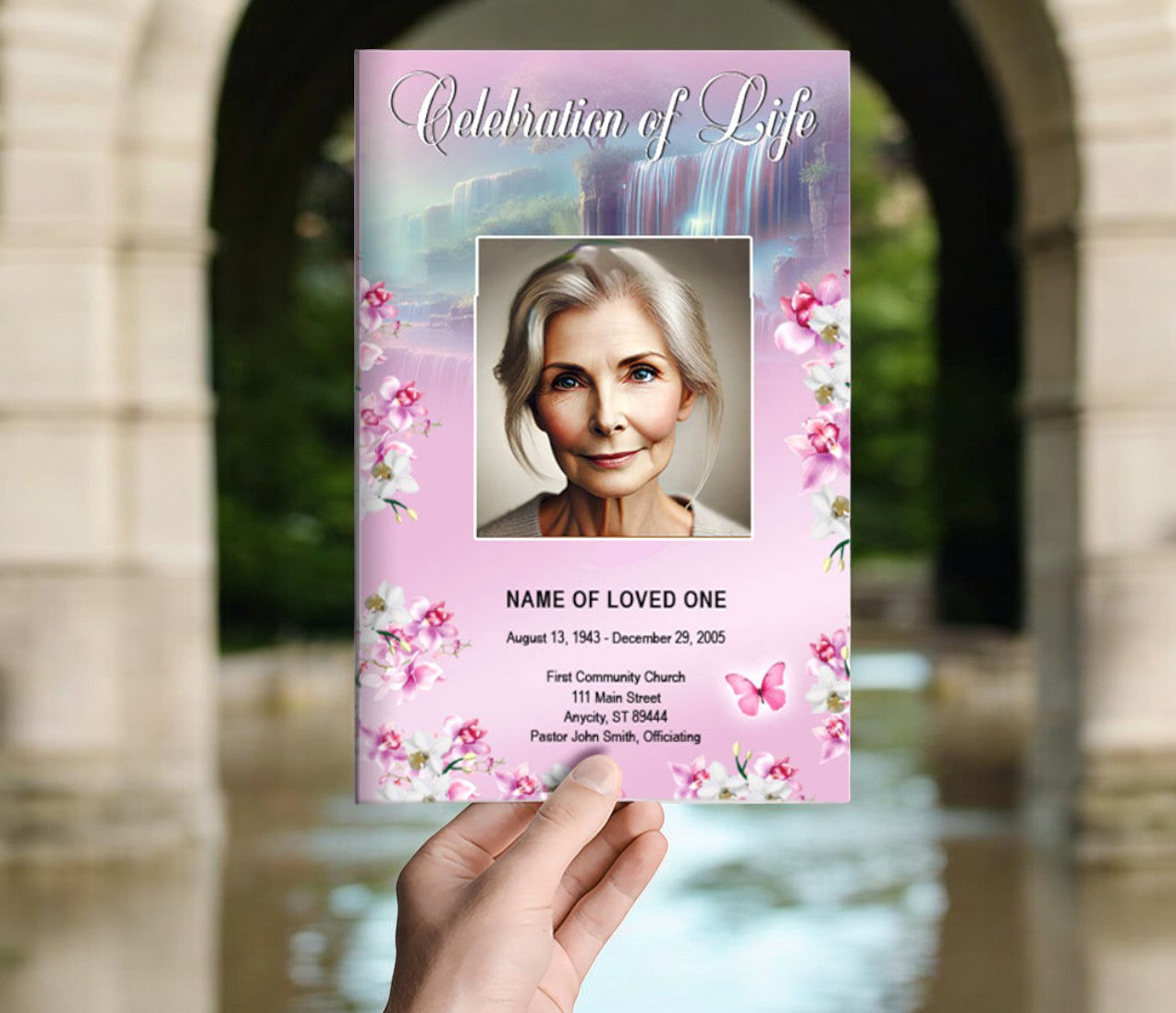 Orchid Blooms Funeral Program Template