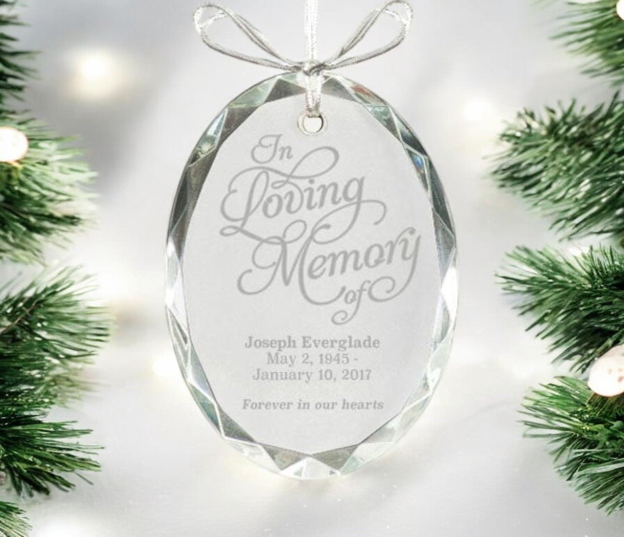 Oval Bevel Edge Crystal Christmas Ornament - The Funeral Program Site