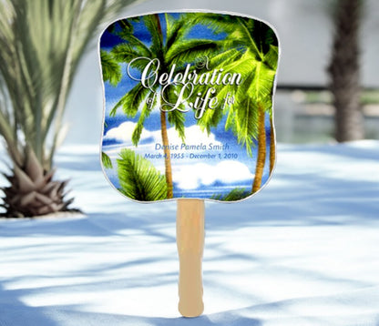 Paradise Cardstock Memorial Fan With Wooden Handle (Pack of 10)