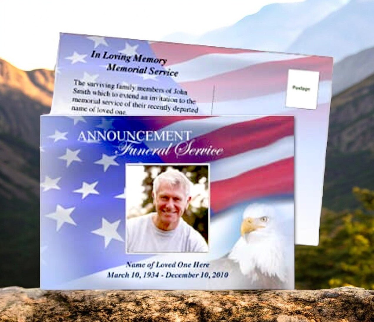 Patriot Funeral Announcement Postcard Template - The Funeral Program Site