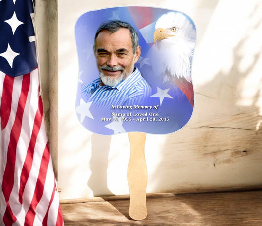 Patriotic Cardstock Memorial Fan With Wooden Handle (Pack of 10)