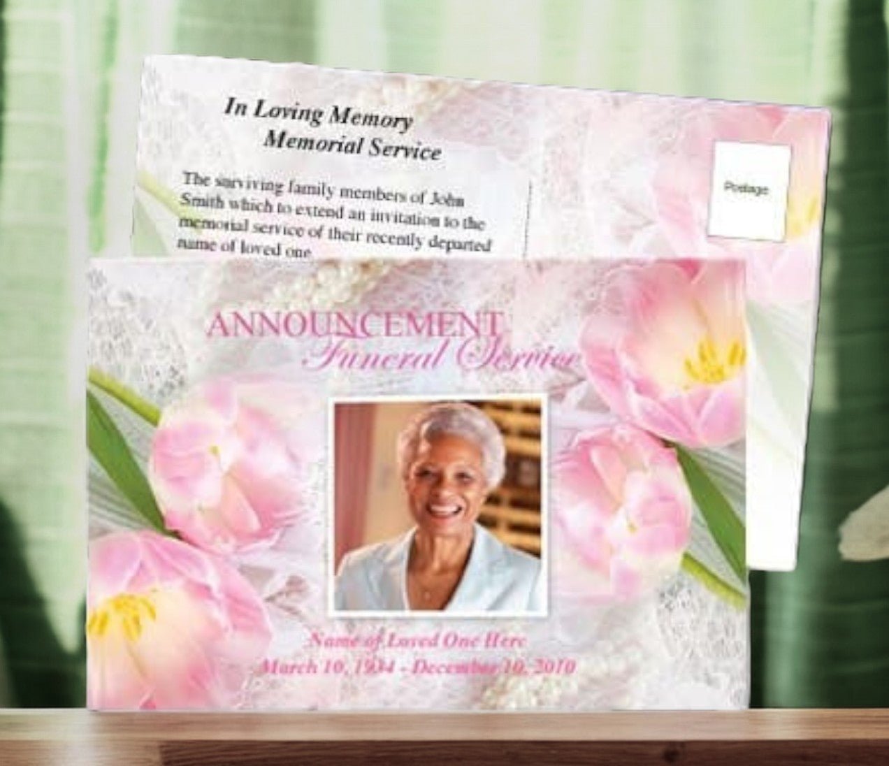 Pearls Funeral Announcement Postcard Template - The Funeral Program Site