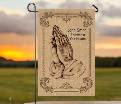 Personalized Praying Hand Garden or Cemetery Flag - The Funeral Program Site