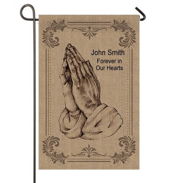 Personalized Praying Hand Garden or Cemetery Flag - The Funeral Program Site