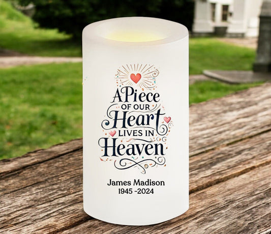 Piece of My Heart Personalized Flameless LED Memorial Candle - The Funeral Program Site