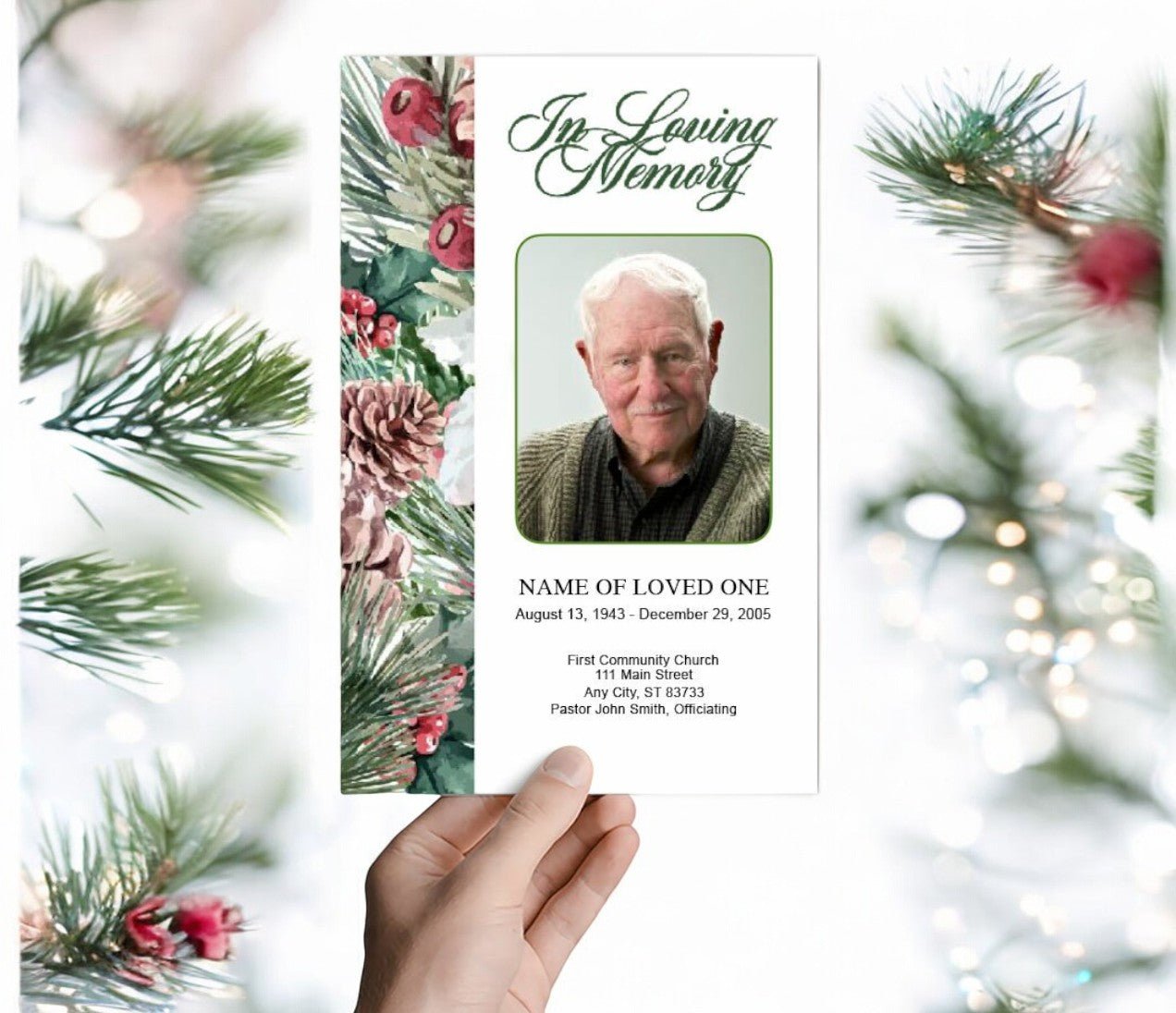 Pinecone Watercolor Funeral Program Template - The Funeral Program Site