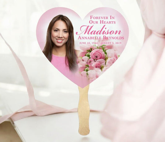 Pink Bouquet Personalized Heart Memorial Fan (Pack of 10) - The Funeral Program Site