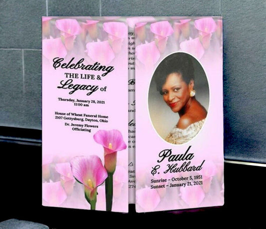 Pink Calle Lilies Gatefold Program Template - The Funeral Program Site