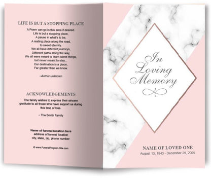 Pink Marble Funeral Program Template - The Funeral Program Site