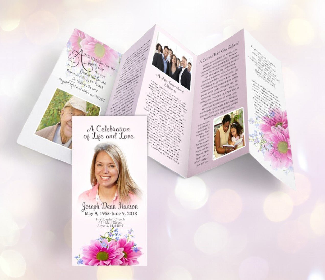 Pink Pair Accordion Fold Funeral Program Design & Print (Pack of 50) - The Funeral Program Site