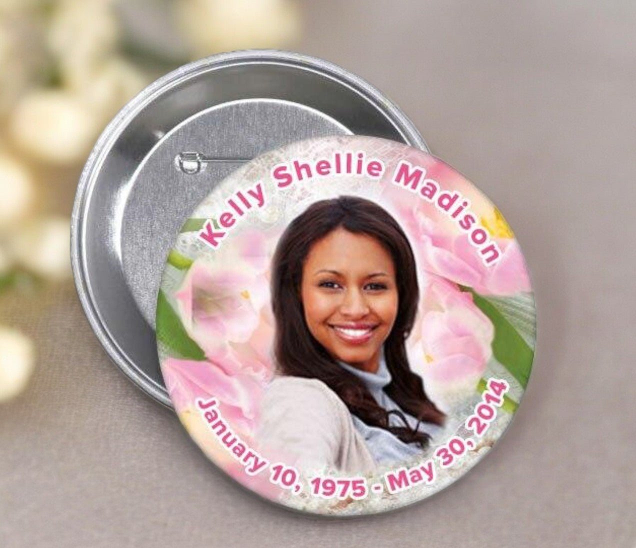 Pink Pearls Memorial Button Pin (Pack of 10) - The Funeral Program Site