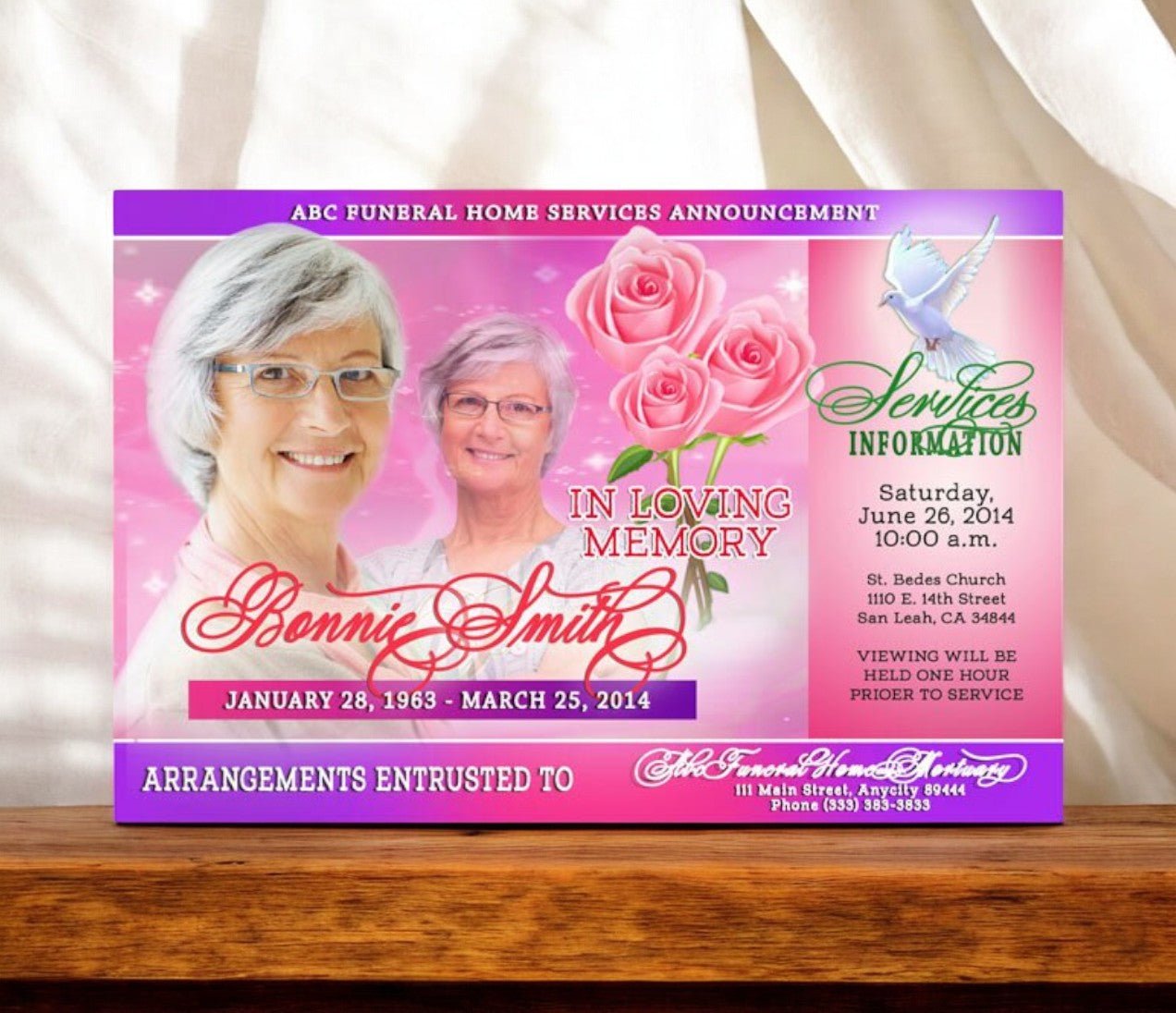 Pink Petals Custom Social Media Announcement - The Funeral Program Site