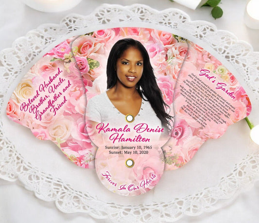 Pink Petals Personalized Folding Memorial Fan (Pack of 10) - The Funeral Program Site