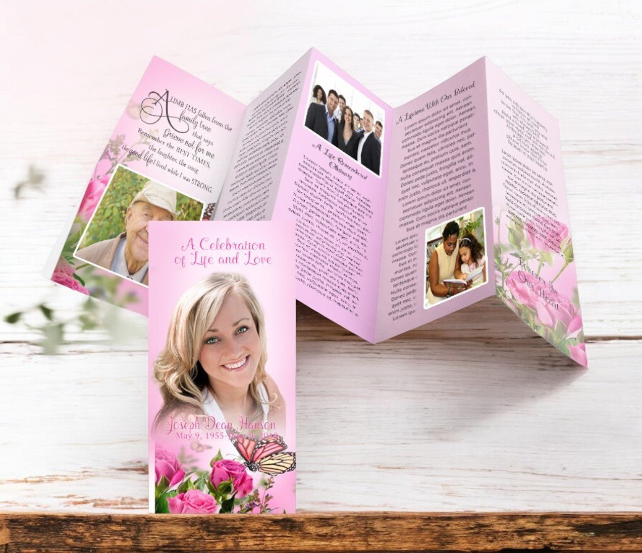 Pink Roses Accordion Fold Funeral Program Design & Print (Pack of 50) - The Funeral Program Site