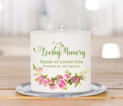 Pink Rosette Small Personalized Wax Candle - The Funeral Program Site