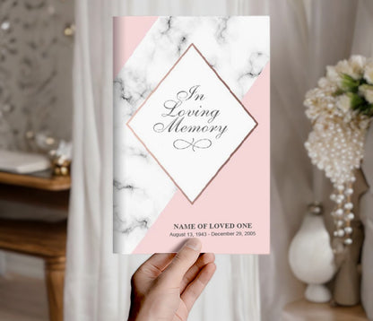Pink Marble Funeral Program Template