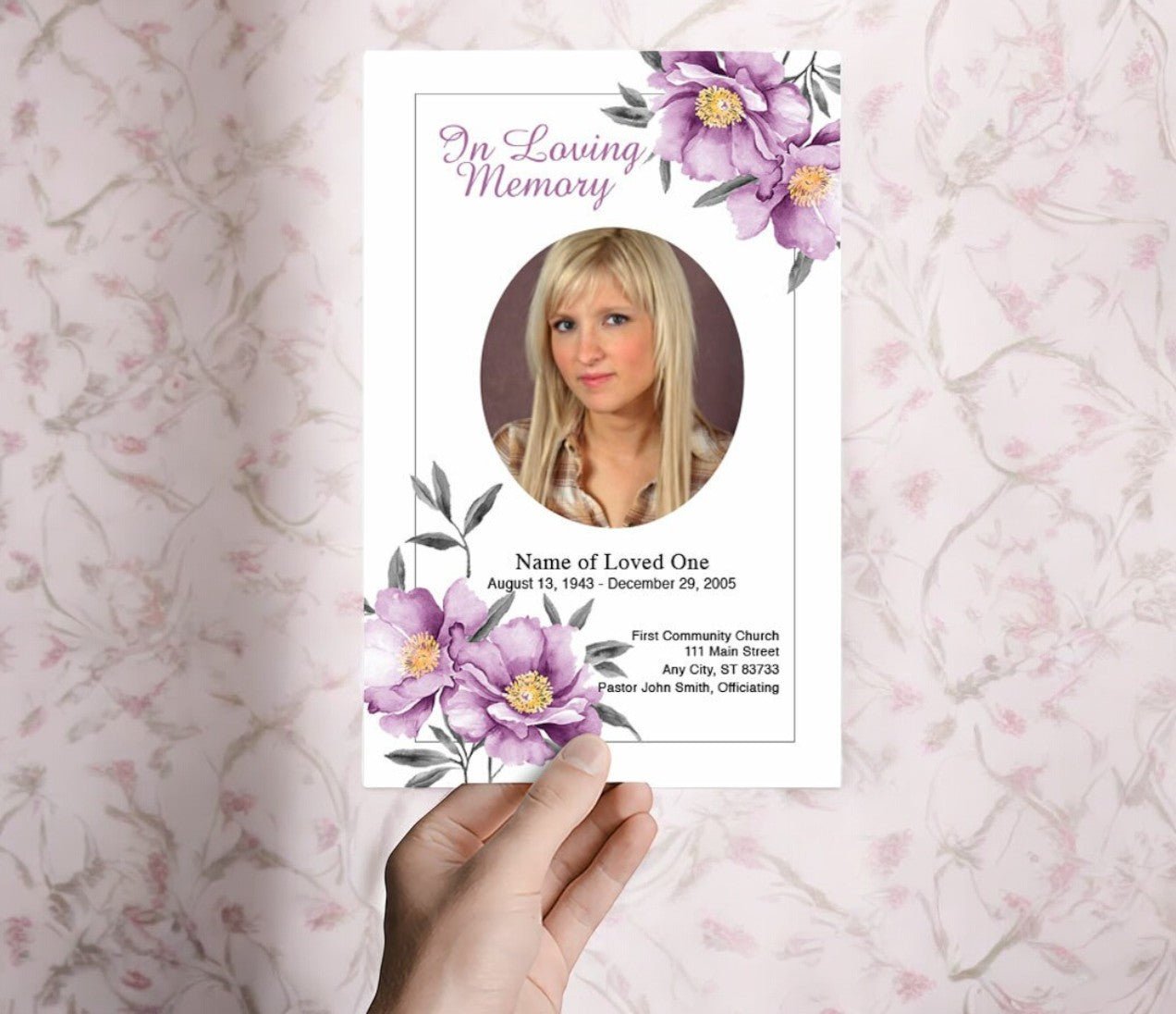 Plum Watercolor Funeral Program Template - The Funeral Program Site