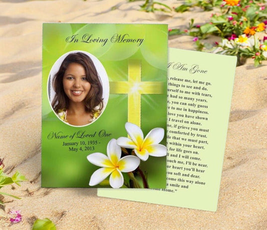 Plumeria Small Memorial Card Template - The Funeral Program Site