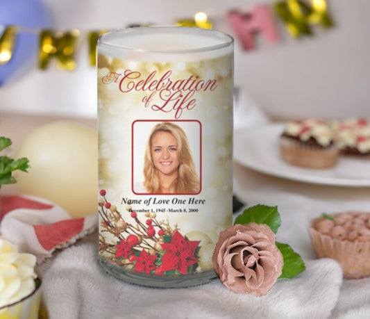 Poinsettia Personalized Glass Memorial Candle